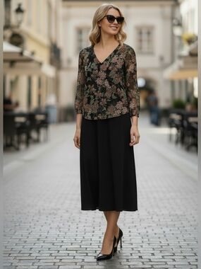 Connected Apparel Mock Two Piece Black Floral Maxi Dress Size 12